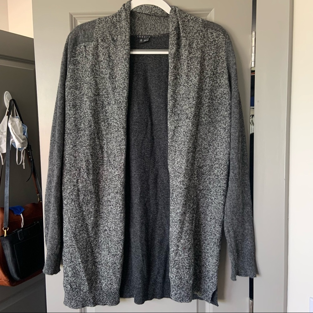 Theory Gray Colorblock Cashmere Open Front Cardigan Sz M